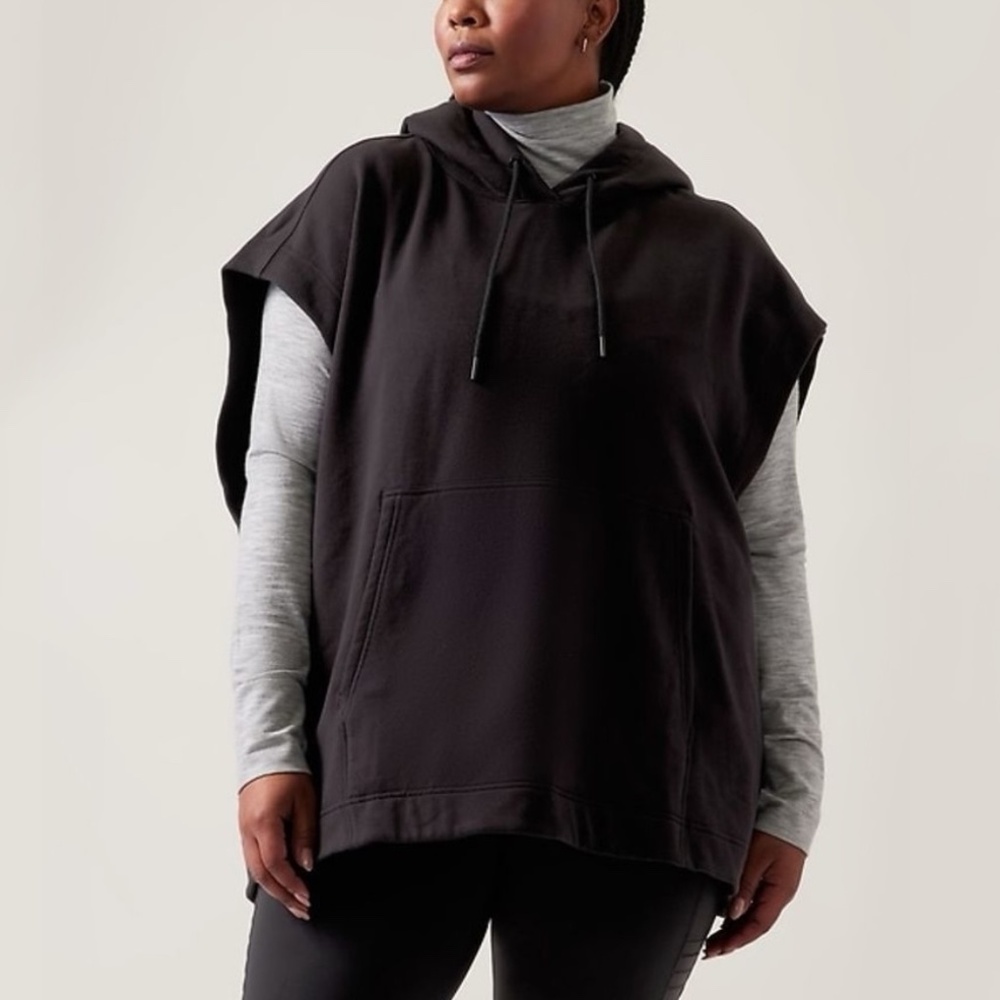 Athleta - Retroplush Cocoon Black Sleeveless Oversized Fleece Muscle Hoodie - 3X